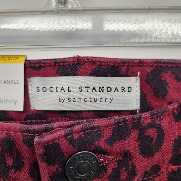 NWT Social Standard by Sanctuary Oxblood Cheetah Skinny Ankle Jeans Women's 8 - Picture 2 of 12